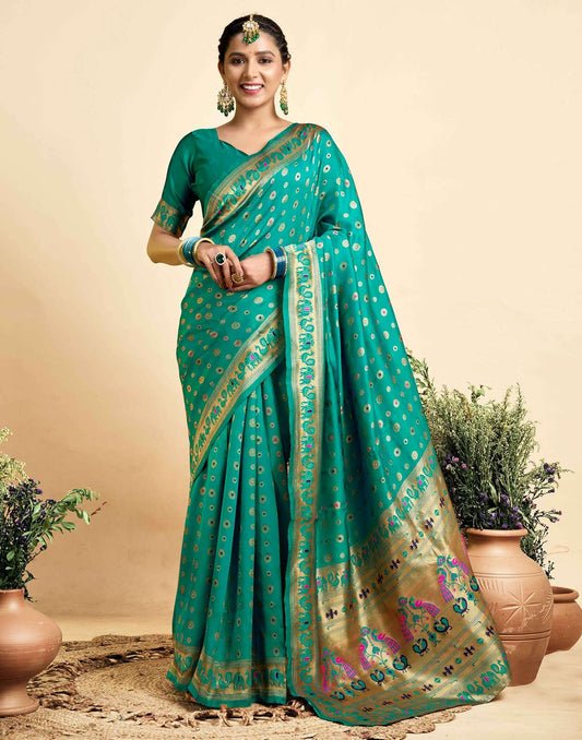 Rama Green Silk Woven Paithani Saree
