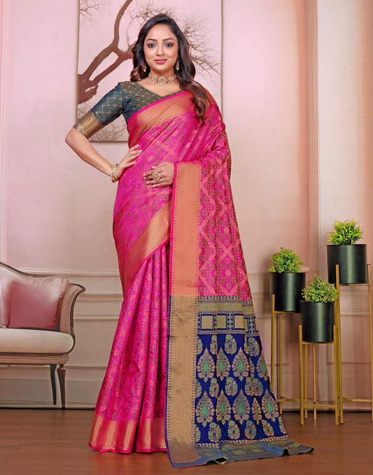 Mouni Roy Rani Pink Peacock Banarasi Saree