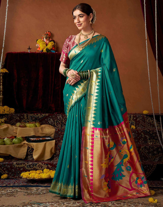 Rama Green Silk Woven Paithani Saree